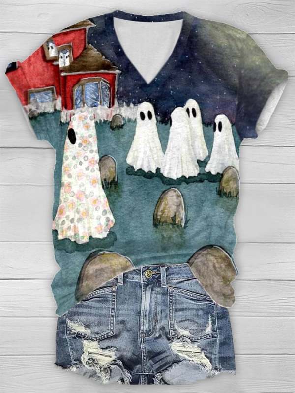 Ghost Ladies Print Short Sleeve T-Shirt