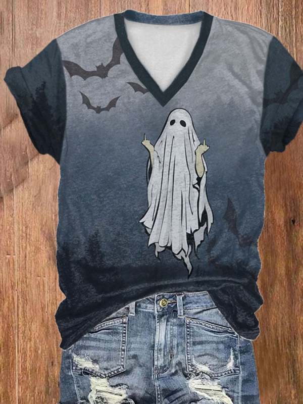 Women's Casual Ghost Art Printed Short Sleeve T-Shirt