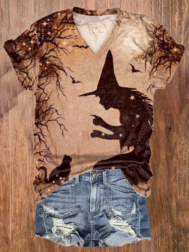 Women's Witch Print Short Sleeve T-Shirt