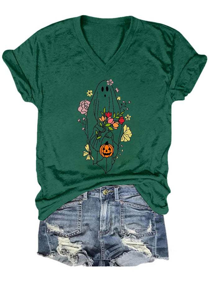 Women's Casual Ghost Art Printed Short Sleeve T-Shirt