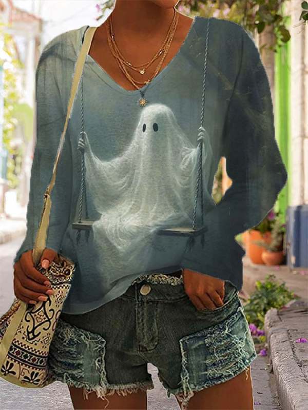 Ghost Ladies Print Long Sleeve T-Shirt