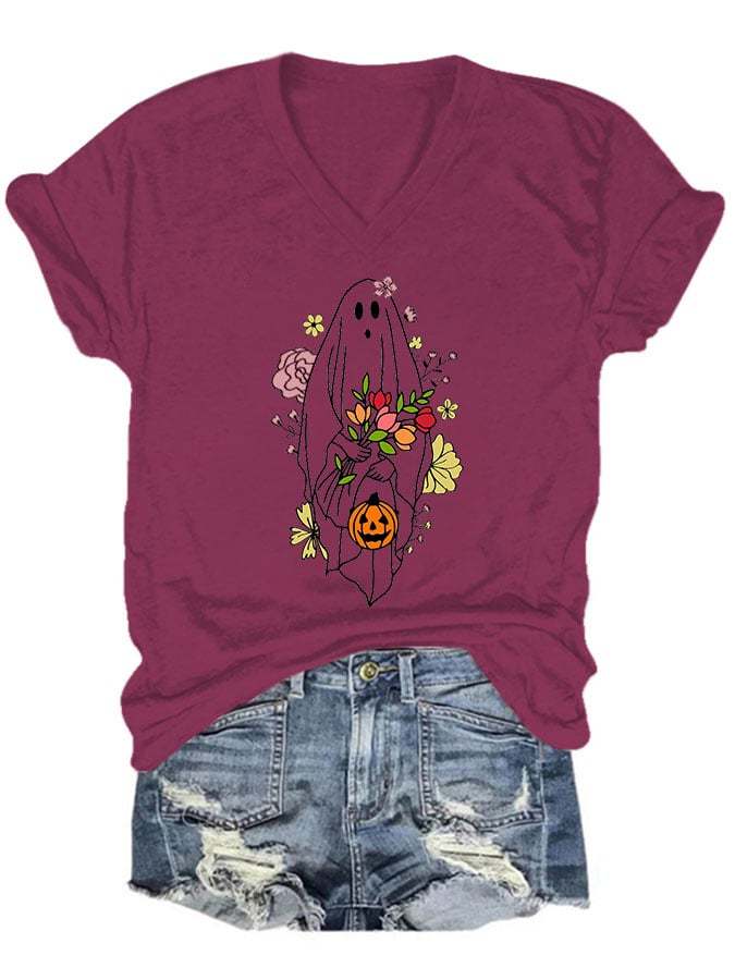 Women's Casual Ghost Art Printed Short Sleeve T-Shirt
