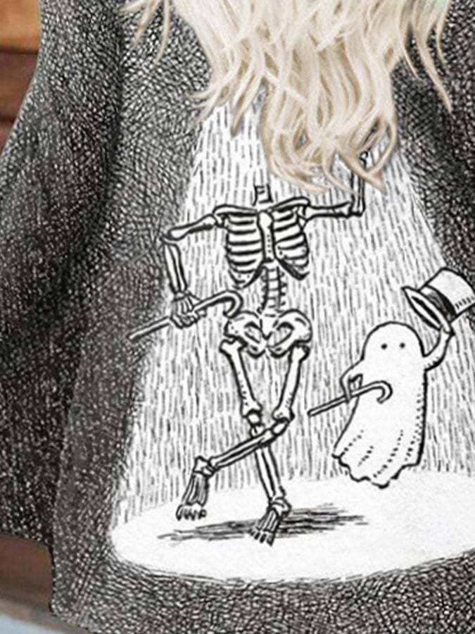 Women's Vintage Ghost Casual Print Long Sleeve Cardigan