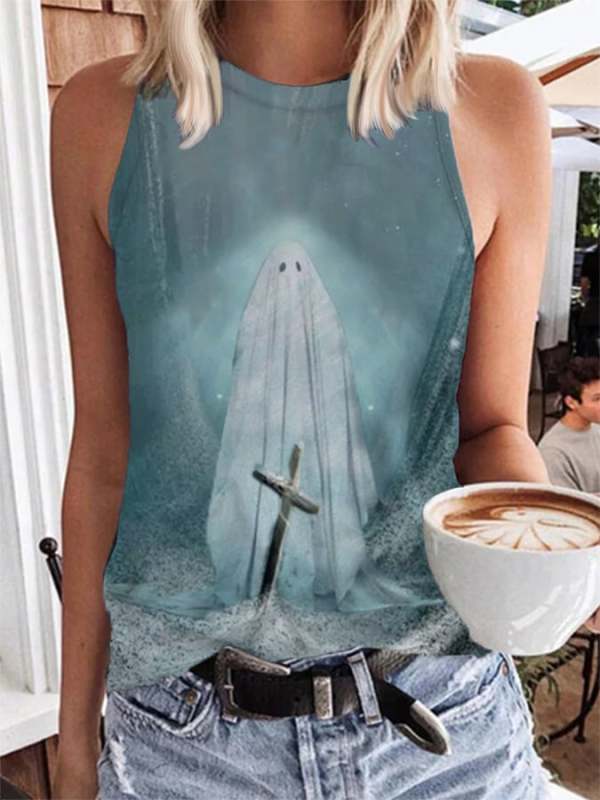 Women's Ghost Art Print Casual Vest