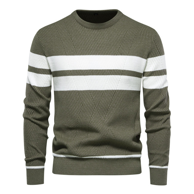 Men's Round Neck Patchwork Warm Slim Casual Fashion Sweater