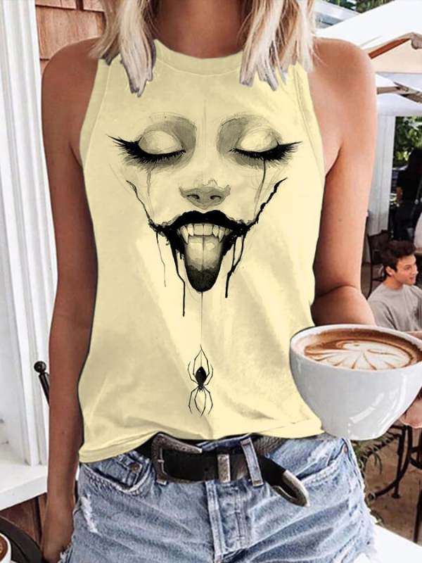 Women's Vintage Ghost Art Print Sleeveless Tank Top