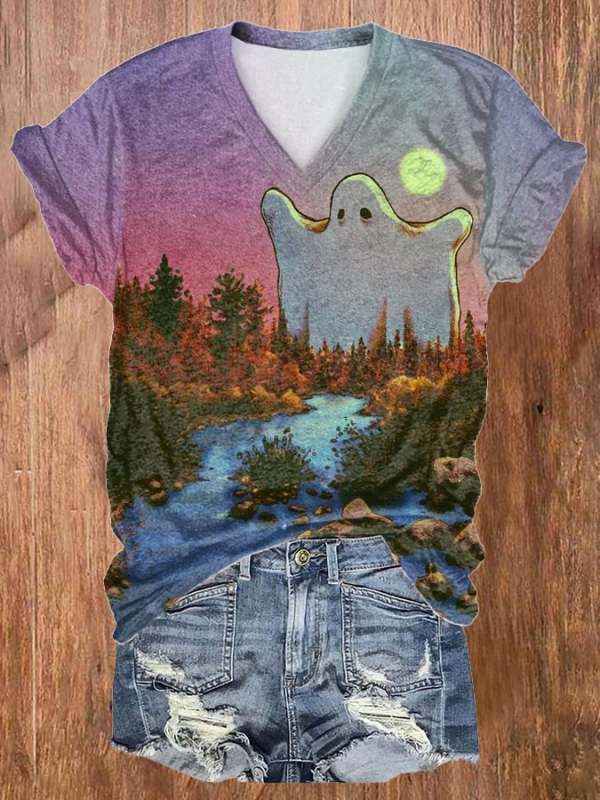 Women's Ghost Art Print Short Sleeve T-Shirt