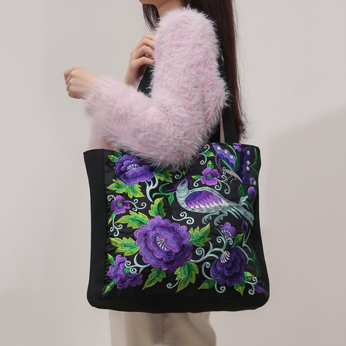 Ethnic Phoenix Embroidered Women's Shoulder Bag Embroidered Canvas Bag