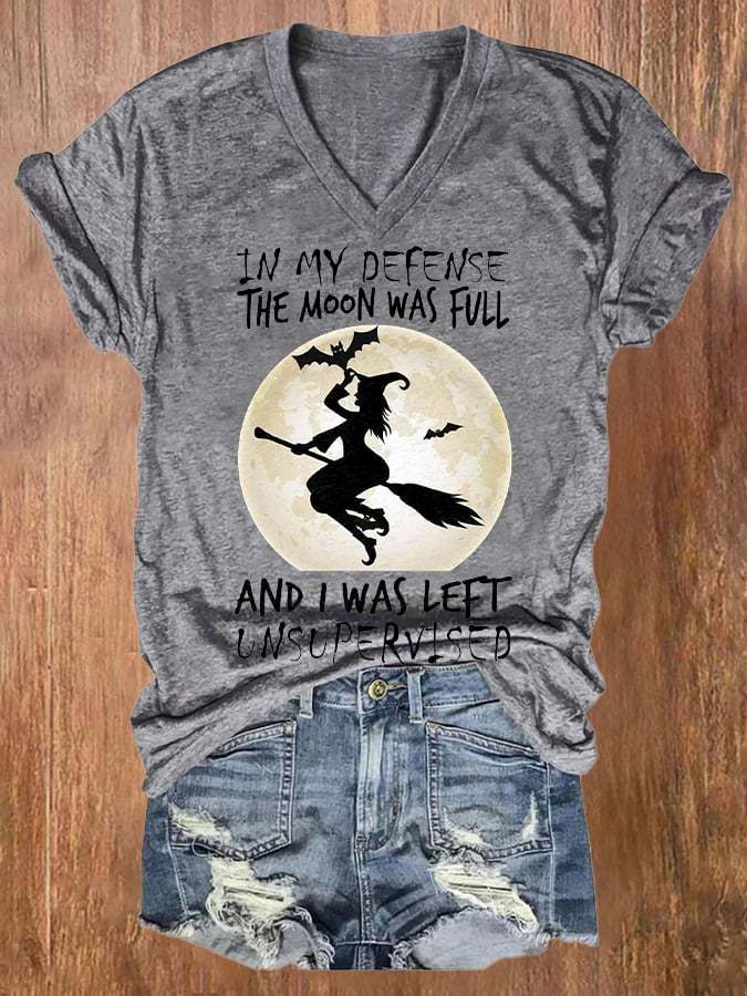 Women's Casual In My Defense The Moon Was Full Printed Short Sleeve T-Shirt