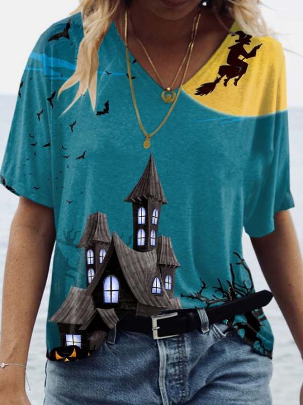 Women's Witch Moon Print Short Sleeve T-Shirt
