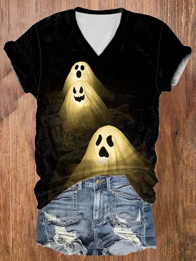 Women's Casual Ghost Art Printed Short Sleeve T-Shirt