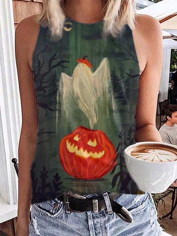 Women's Halloween Ghost Print Tank Top