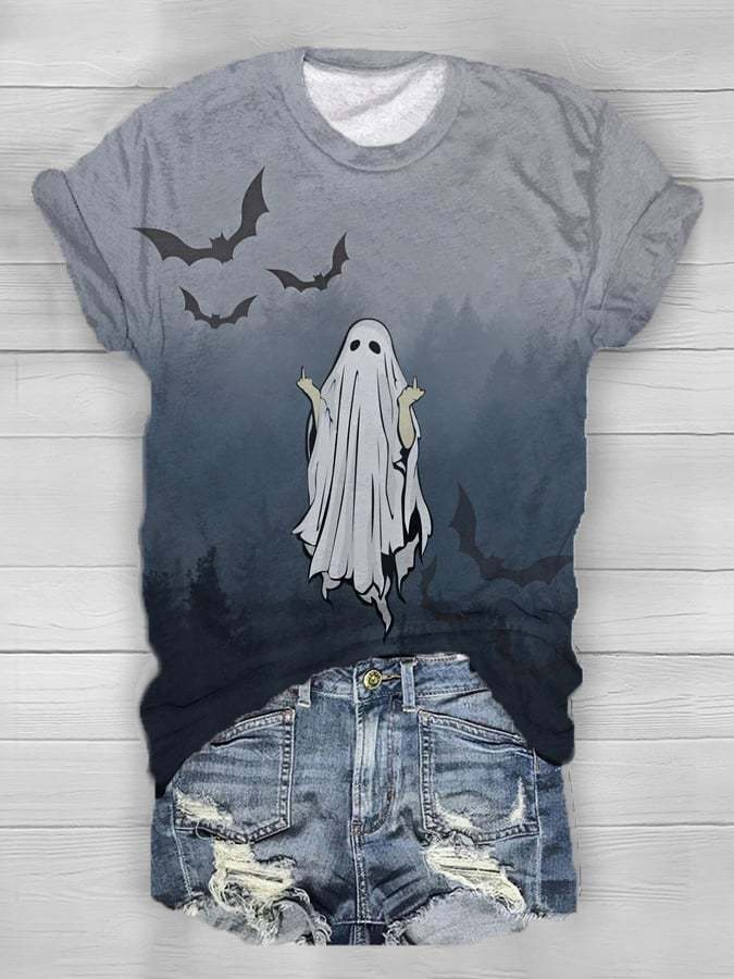 Women's Ghost Print V-Neck Tee
