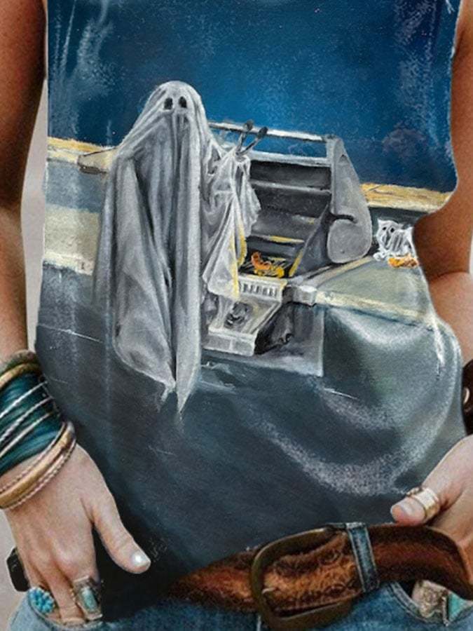 Vintage Ghost Grill Oil Painting Print Tank Top