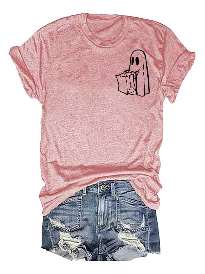 Women's Casual Ghost Art Printed Short Sleeve T-Shirt