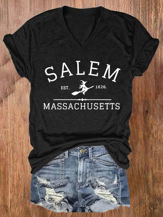 Women's Casual Salem Massachusetts Printed Short Sleeve T-Shirt