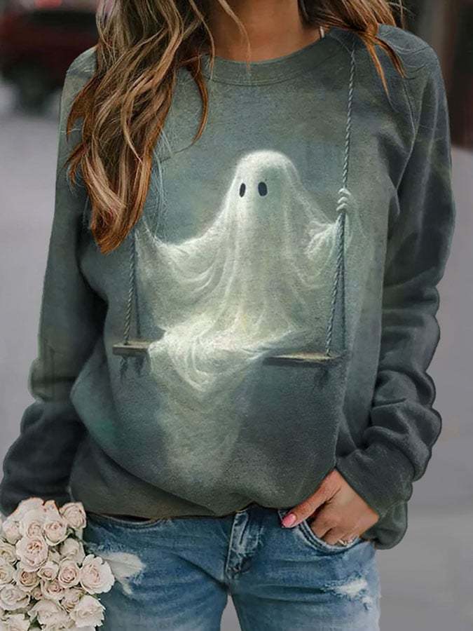 Halloween Ghost Ladies Raglan Sweatshirt
