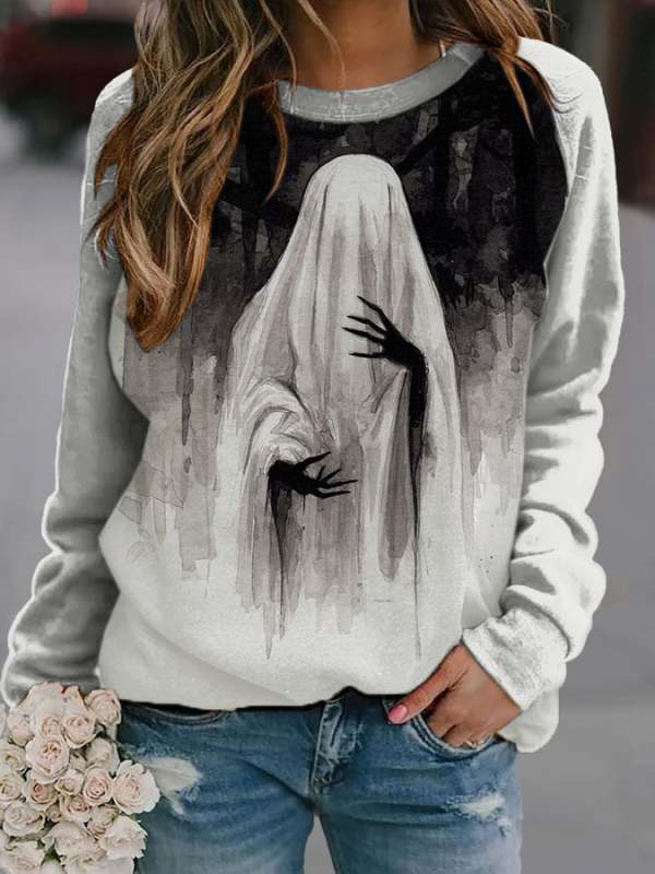 Women's Vintage Ghost Art Pullover Sweatshirt