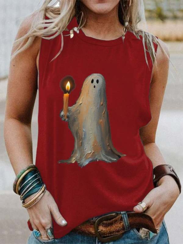 Retro Ghost Painting Candle Print Tank Top