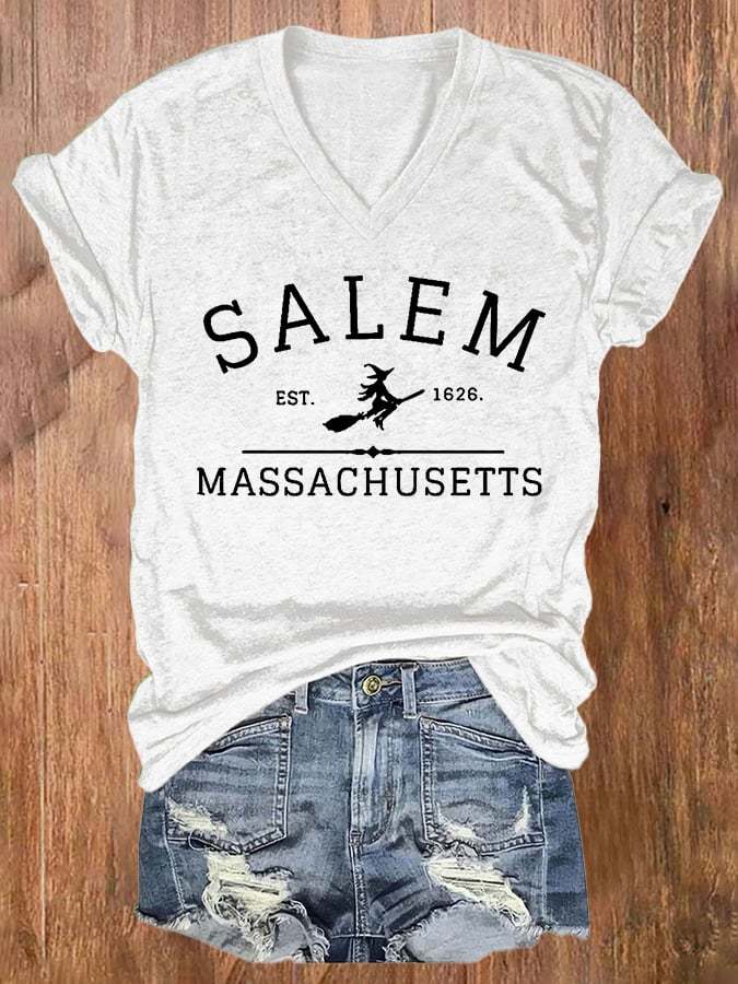Women's Casual Salem Massachusetts Printed Short Sleeve T-Shirt