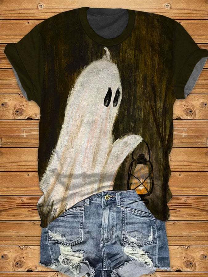 Women's Casual Ghost Art Printed Short Sleeve T-Shirt