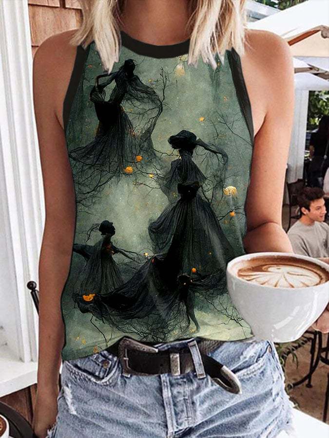 Women's Dancing Forest Witches Print Sleeveless Tank Top