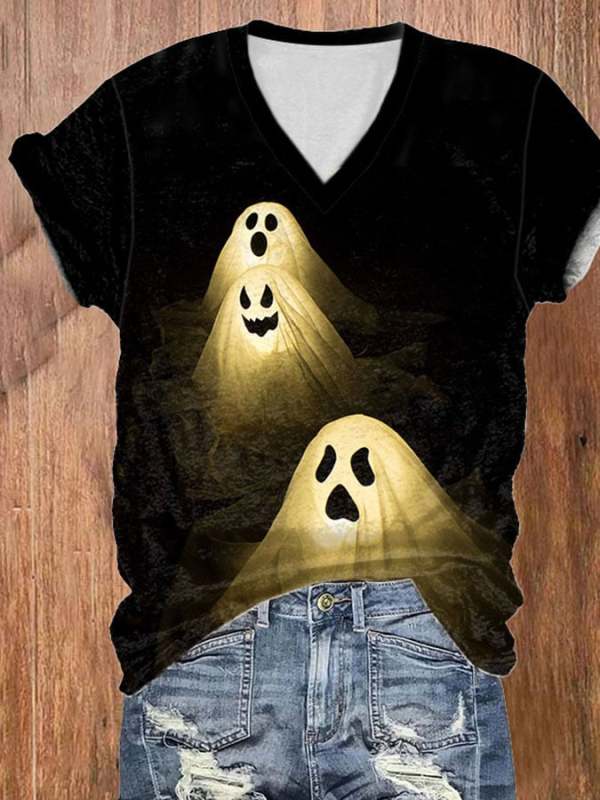 Women's Casual Ghost Art Printed Short Sleeve T-Shirt