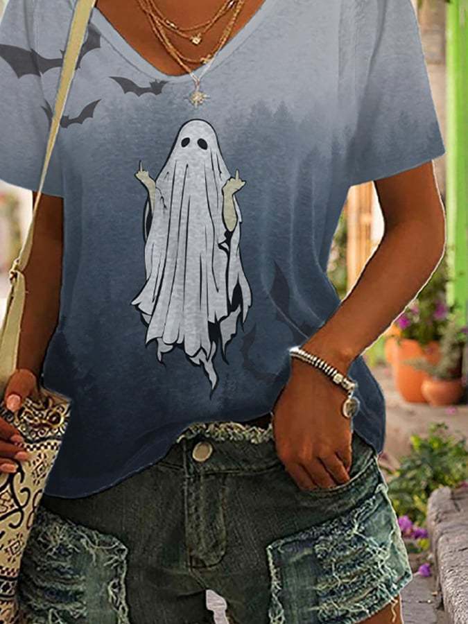 Women's Casual Ghost Art Printed Short Sleeve T-Shirt