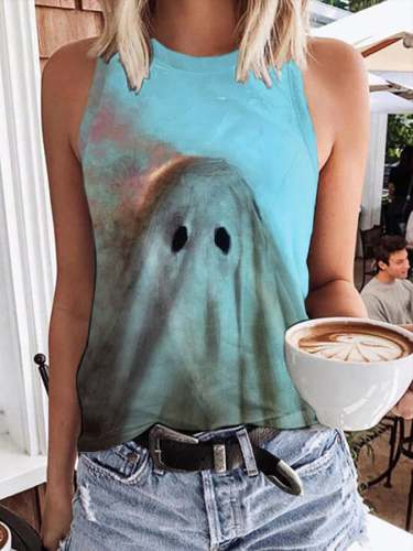 Women's Ghost Art Print Casual Tank Top