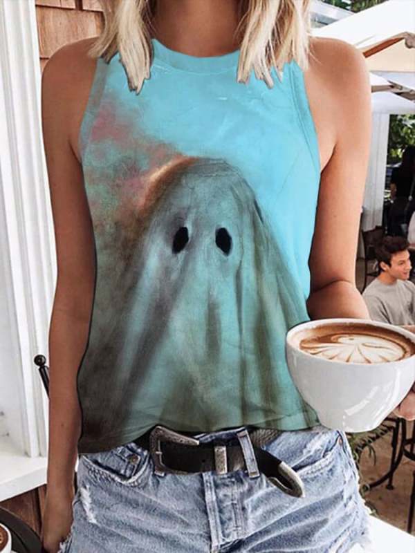 Women's Ghost Art Print Casual Tank Top
