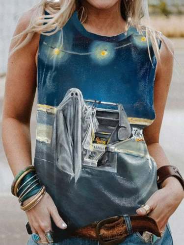 Vintage Ghost Grill Oil Painting Print Tank Top