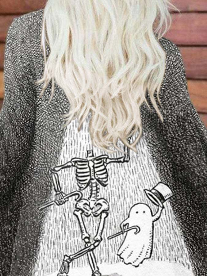 Women's Vintage Ghost Casual Print Long Sleeve Cardigan