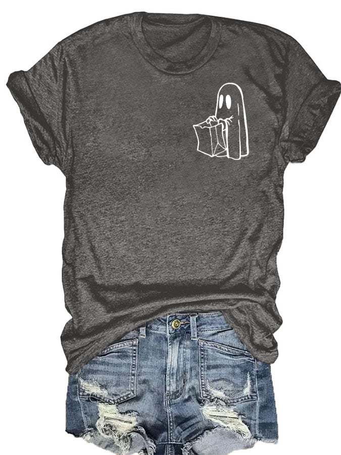 Women's Casual Ghost Art Printed Short Sleeve T-Shirt