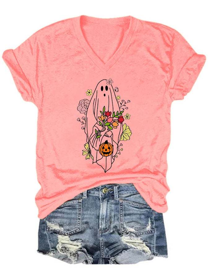Women's Casual Ghost Art Printed Short Sleeve T-Shirt