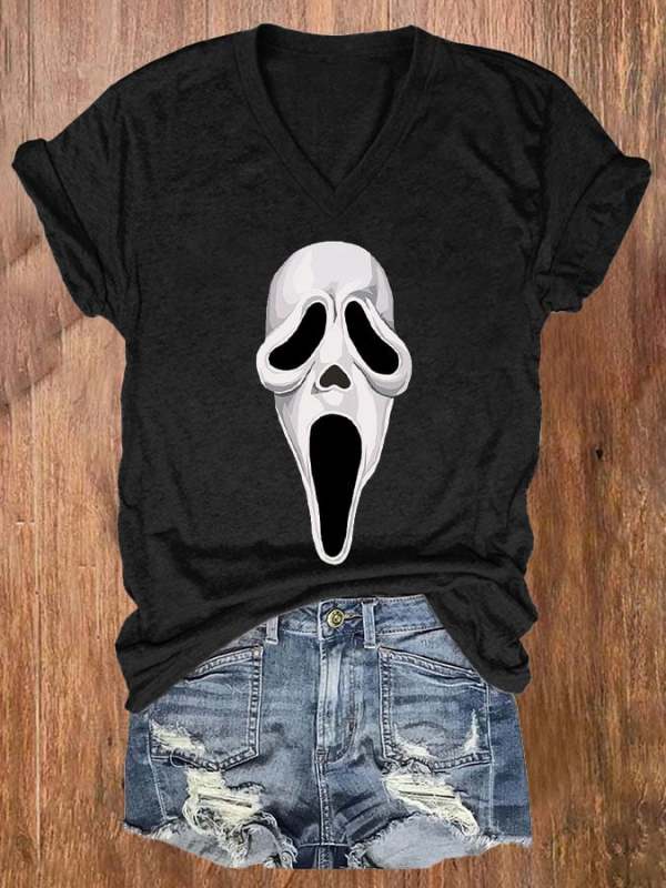 Women's Casual Ghost Art Printed Short Sleeve T-Shirt