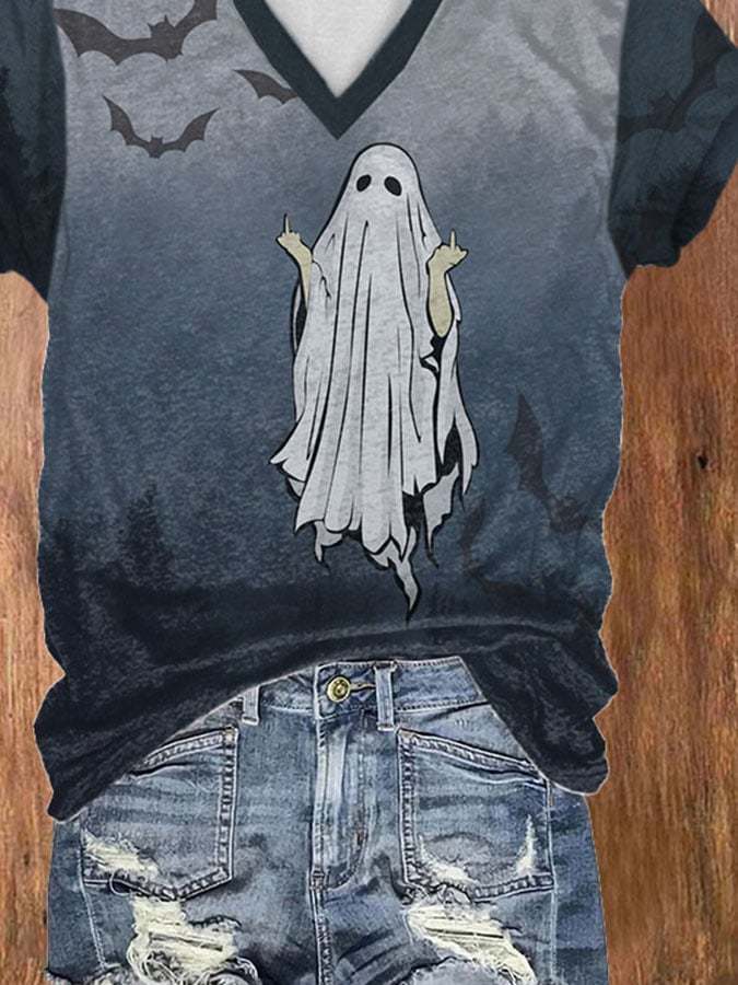 Women's Casual Ghost Art Printed Short Sleeve T-Shirt