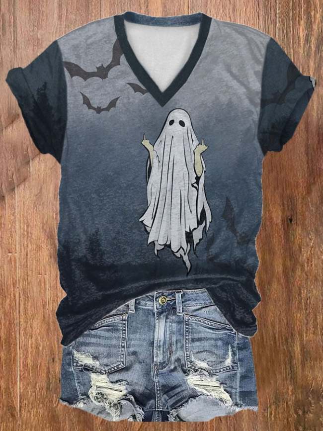Women's Casual Ghost Art Printed Short Sleeve T-Shirt