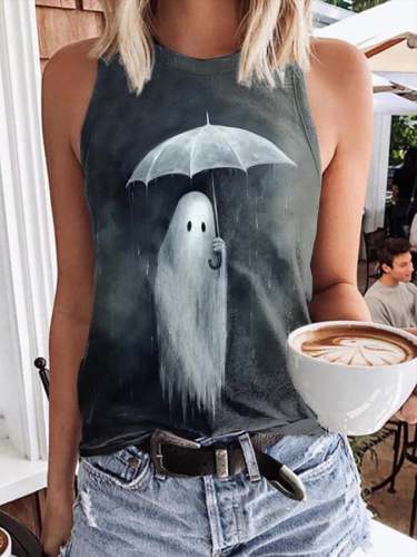 Women's Casual Ghost Art Printed Casual Tank Top
