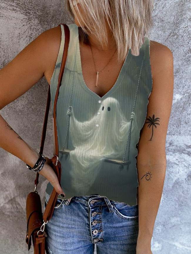 Halloween Ghost Ladies Print Tank Top