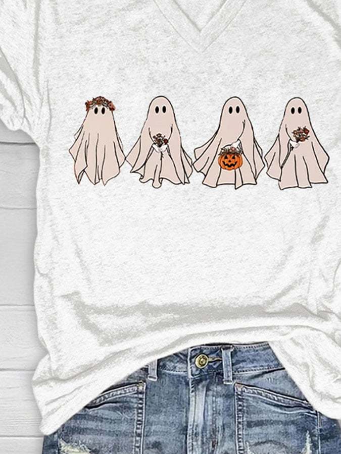 Women's Casual Ghost Art Print Short Sleeve T-Shirt