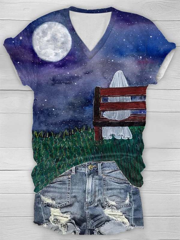Ghost Ladies Print Short Sleeve T-Shirt