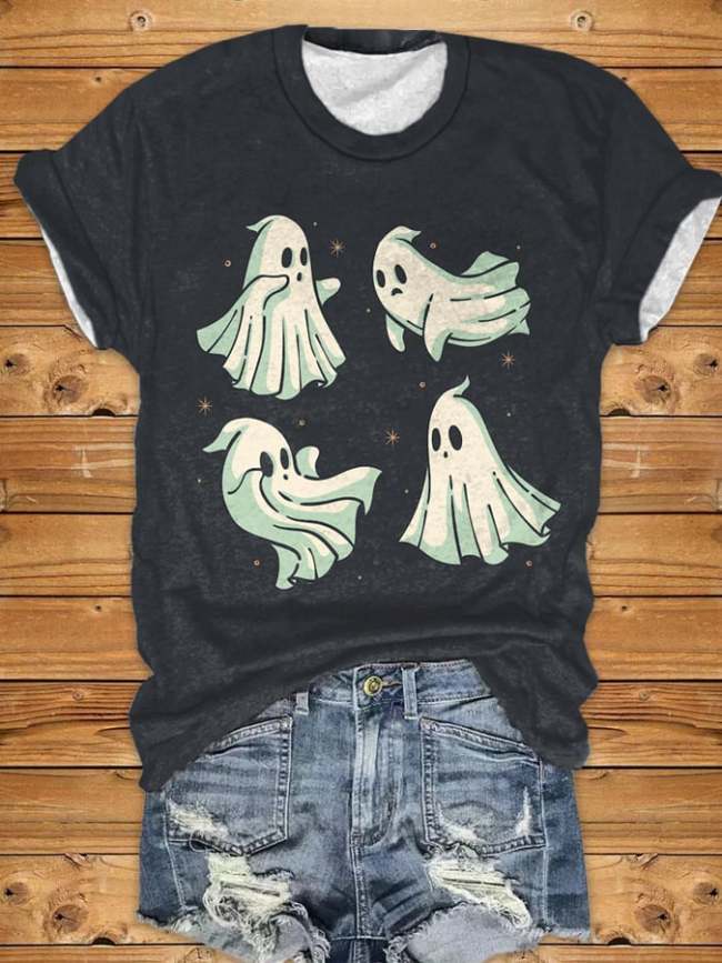 Women's Ghost Print Short Sleeve T-Shirt