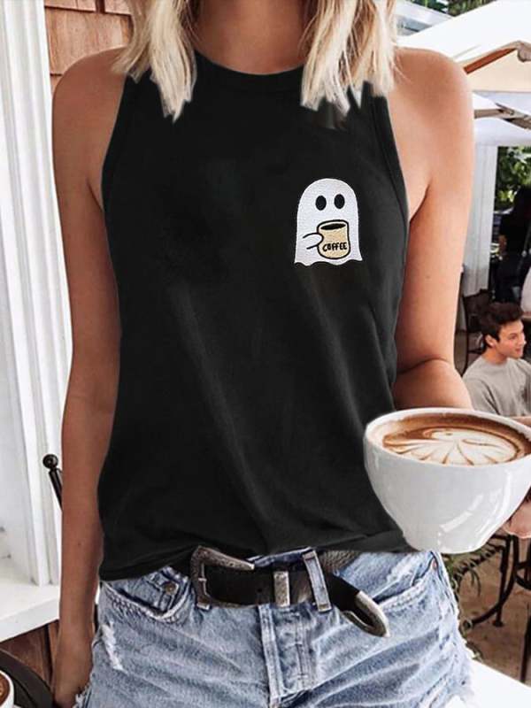 Retro Little Ghost CoffeePrint Tank Top