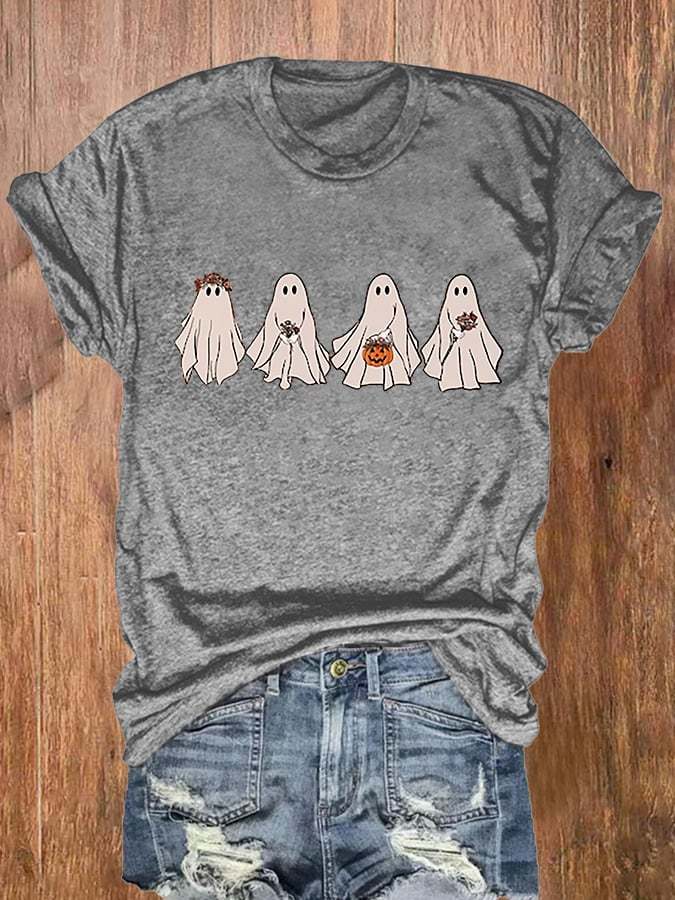 Women's Ghost Print Casual T-Shirt