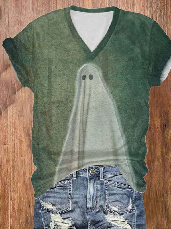 Women's Casual Ghost Art Printed Short Sleeve T-Shirt