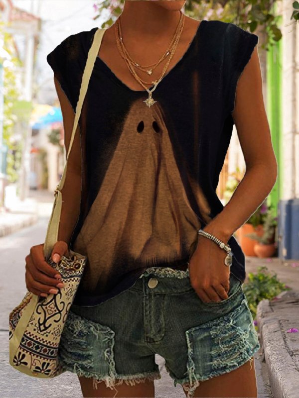 Women's Vintage Ghost Print Sleeveless Tank Top