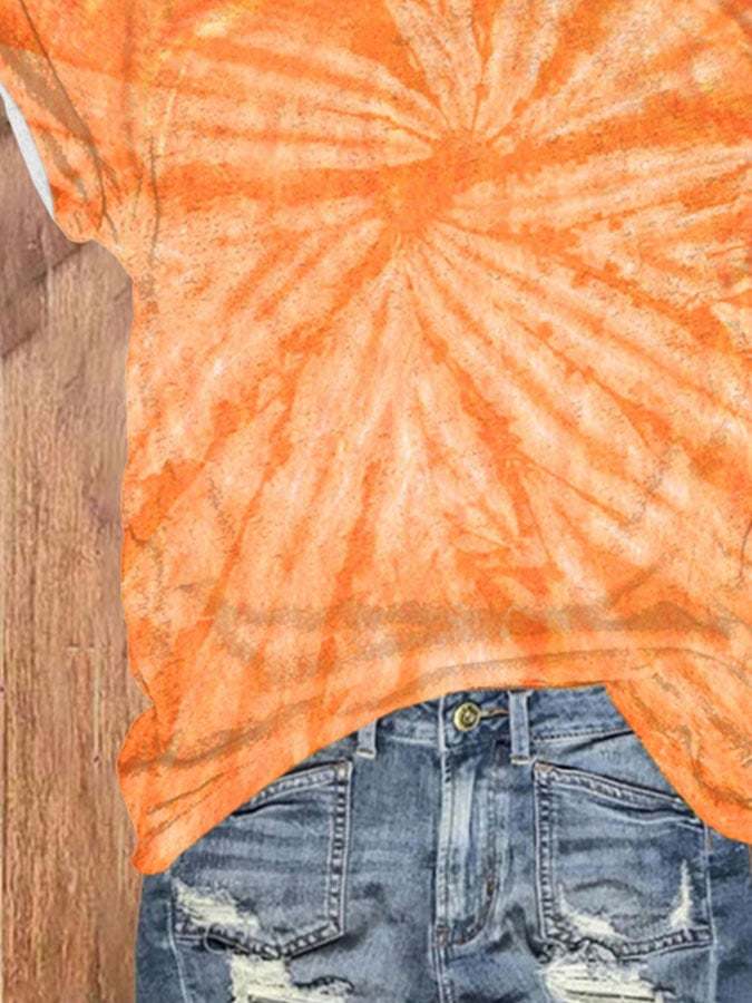 Retro Orange Tie Dye Print T-Shirt