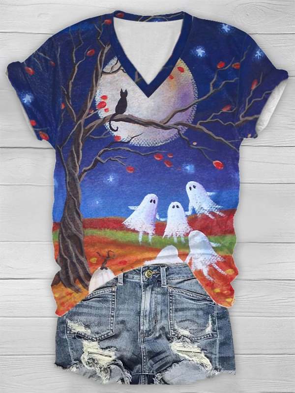 Ghost Ladies Print Short Sleeve T-Shirt
