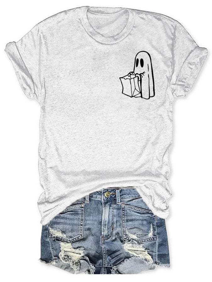 Women's Casual Ghost Art Printed Short Sleeve T-Shirt
