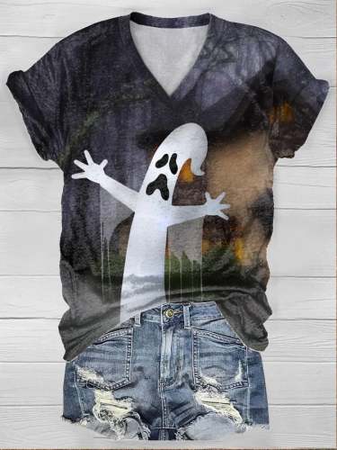 Women's Ghost Print Short Sleeve T-Shirt